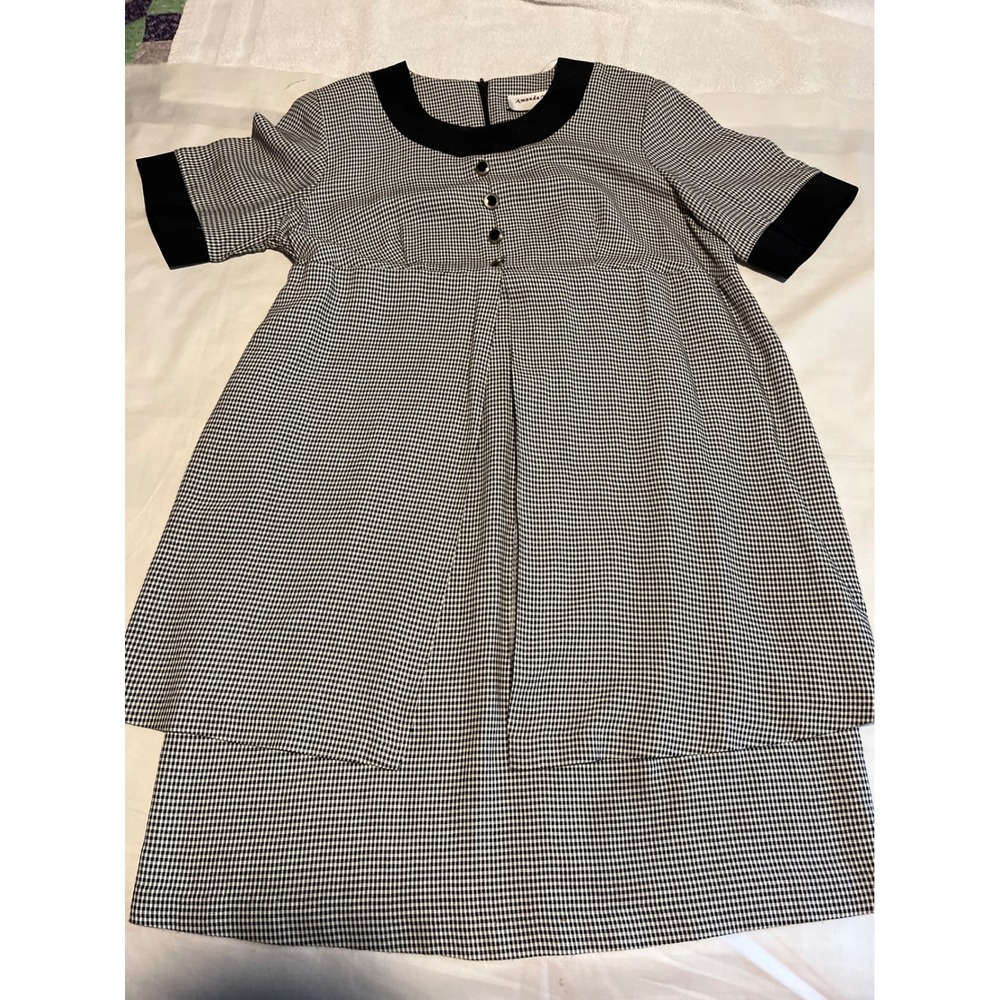 Amanda Nicole Gingham Check Shift Dress Black White Layered Hem Vintage Style S